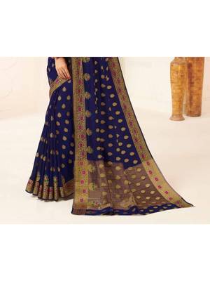 Blue Woven Art Silk Saree With Blouse 3