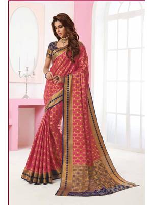 Pink Woven Art Silk Saree With Blouse 1