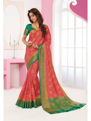 Peach Woven Art Silk Saree With Blouse 1