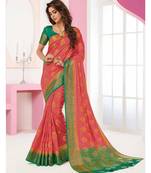 Peach Woven Art Silk Saree With Blouse