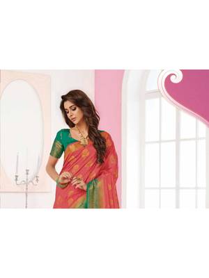 Peach Woven Art Silk Saree With Blouse 2