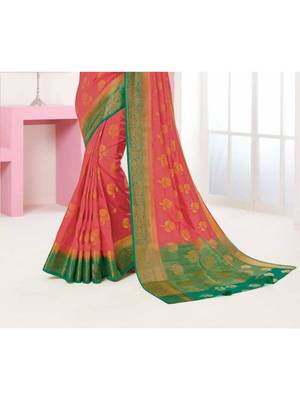 Peach Woven Art Silk Saree With Blouse 3