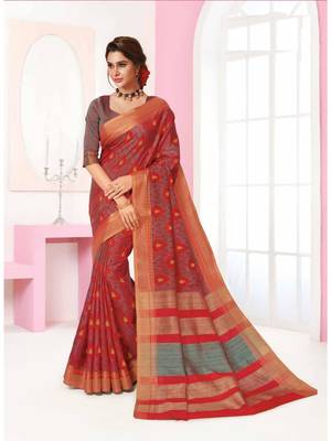Red Woven Art Silk Saree With Blouse 1