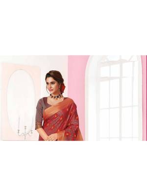 Red Woven Art Silk Saree With Blouse 2