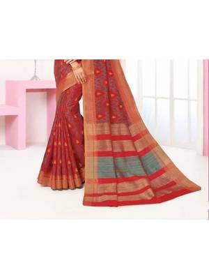 Red Woven Art Silk Saree With Blouse 3
