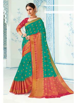 Green Woven Art Silk Saree With Blouse 1