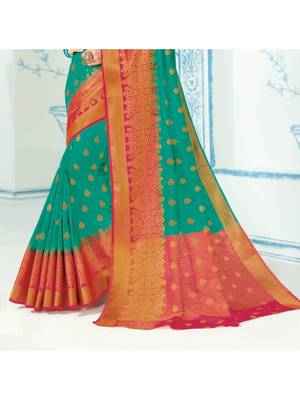 Green Woven Art Silk Saree With Blouse 3
