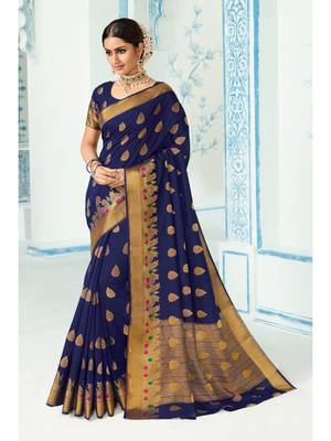 Blue Woven Art Silk Saree With Blouse 1