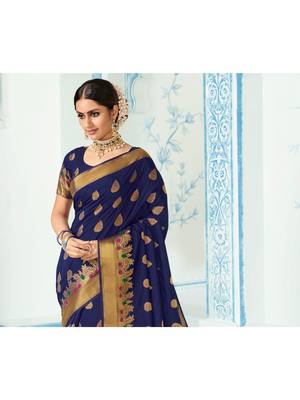 Blue Woven Art Silk Saree With Blouse 2