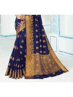 Blue Woven Art Silk Saree With Blouse 3