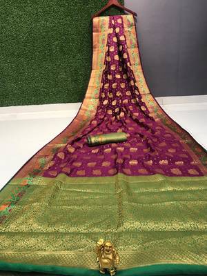 Womens Designer Purple Banarasi  Saree With Designer Blouse 1