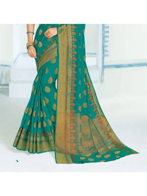 Green Woven Art Silk Saree With Blouse 3