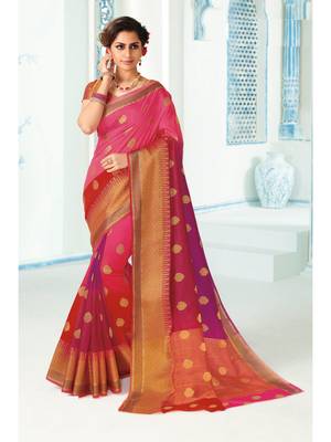 Pink Woven Art Silk Saree With Blouse 1