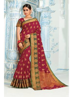 Maroon Woven Art Silk Saree With Blouse 1