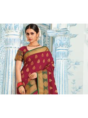 Maroon Woven Art Silk Saree With Blouse 2