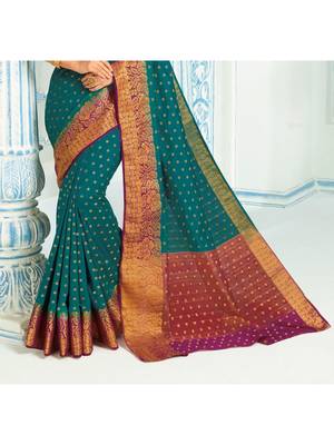 Green Woven Art Silk Saree With Blouse 3
