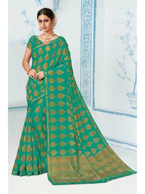 Green Woven Art Silk Saree With Blouse 1