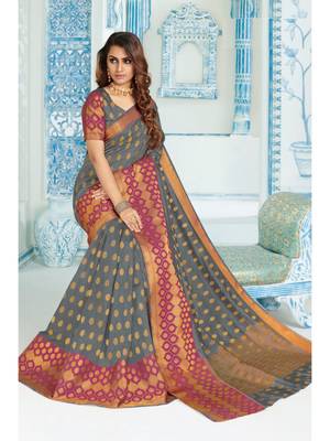 Grey Woven Art Silk Saree With Blouse 1