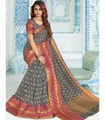 Grey Woven Art Silk Saree With Blouse