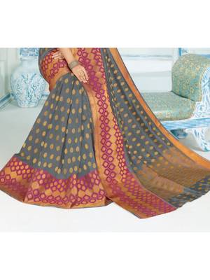 Grey Woven Art Silk Saree With Blouse 3