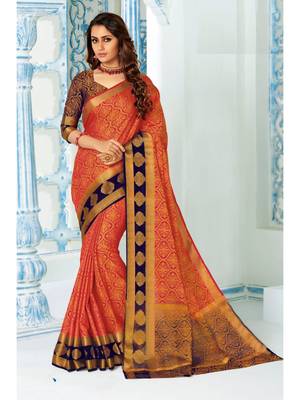 Orange Woven Art Silk Saree With Blouse 1
