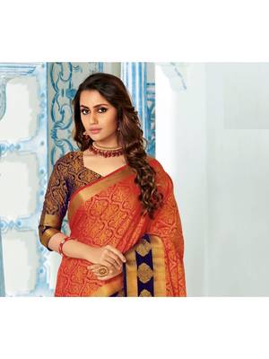 Orange Woven Art Silk Saree With Blouse 2