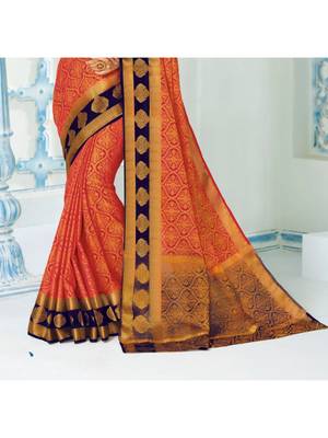 Orange Woven Art Silk Saree With Blouse 3
