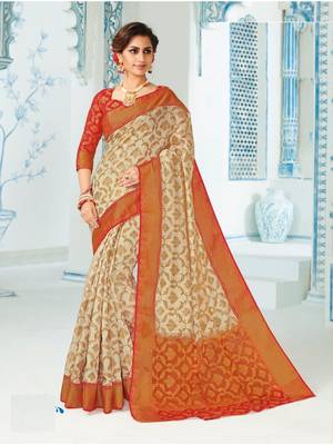 Cream Woven Art Silk Saree With Blouse 1