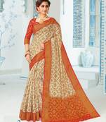 Cream Woven Art Silk Saree With Blouse