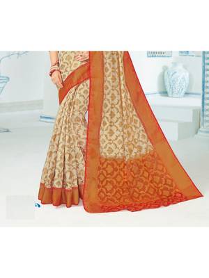 Cream Woven Art Silk Saree With Blouse 3