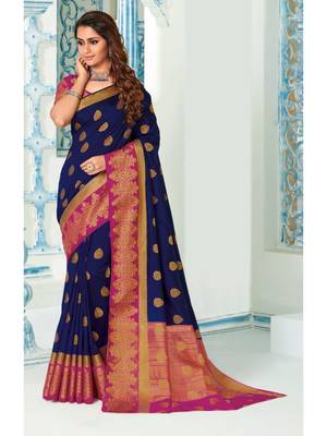 Blue Woven Art Silk Saree With Blouse 1