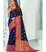 Blue Woven Art Silk Saree With Blouse
