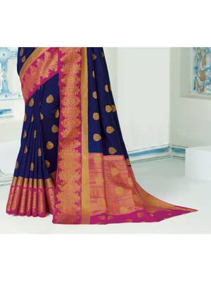 Blue Woven Art Silk Saree With Blouse 3