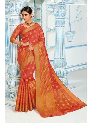 Red Woven Art Silk Saree With Blouse 1