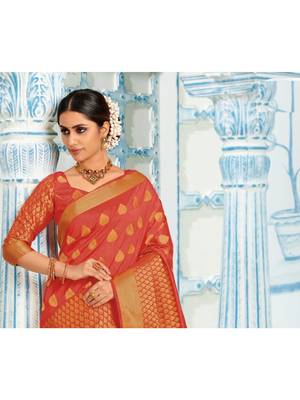 Red Woven Art Silk Saree With Blouse 2