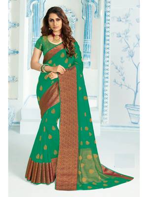 Green Woven Art Silk Saree With Blouse 1