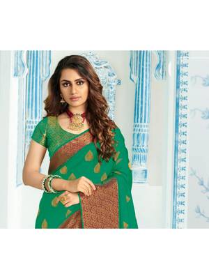 Green Woven Art Silk Saree With Blouse 2