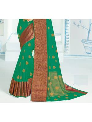 Green Woven Art Silk Saree With Blouse 3