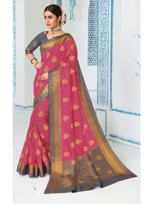 Pink Woven Art Silk Saree With Blouse 1