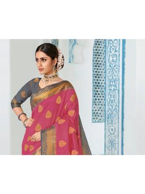 Pink Woven Art Silk Saree With Blouse 2
