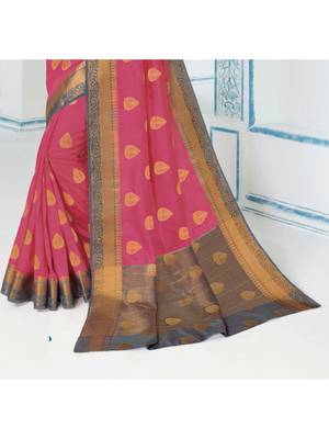 Pink Woven Art Silk Saree With Blouse 3