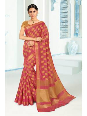Pink Woven Art Silk Saree With Blouse 1