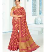Pink Woven Art Silk Saree With Blouse