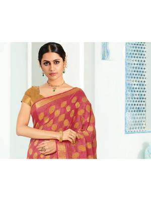 Pink Woven Art Silk Saree With Blouse 2