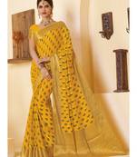 Yellow Woven Chiffon Saree With Blouse