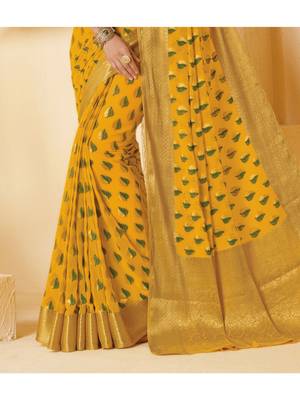 Yellow Woven Chiffon Saree With Blouse 3