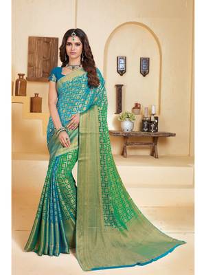 Blue Woven Chiffon Saree With Blouse 1