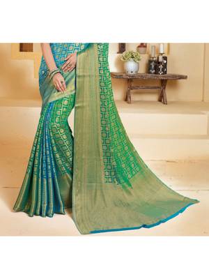 Blue Woven Chiffon Saree With Blouse 3