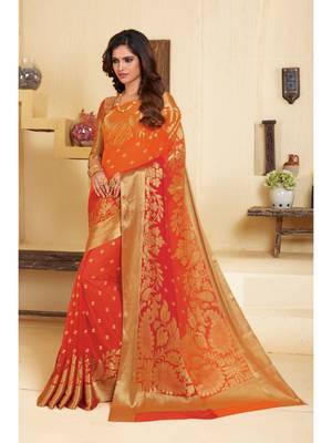 Orange Woven Chiffon Saree With Blouse 1