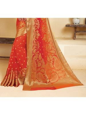 Orange Woven Chiffon Saree With Blouse 3